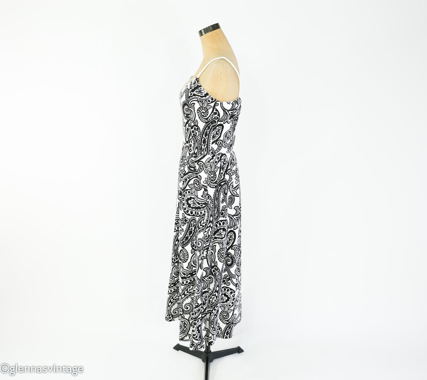 1990s Black & White Paisley Cotton Sundress | Adrienne Vittadini, Medium