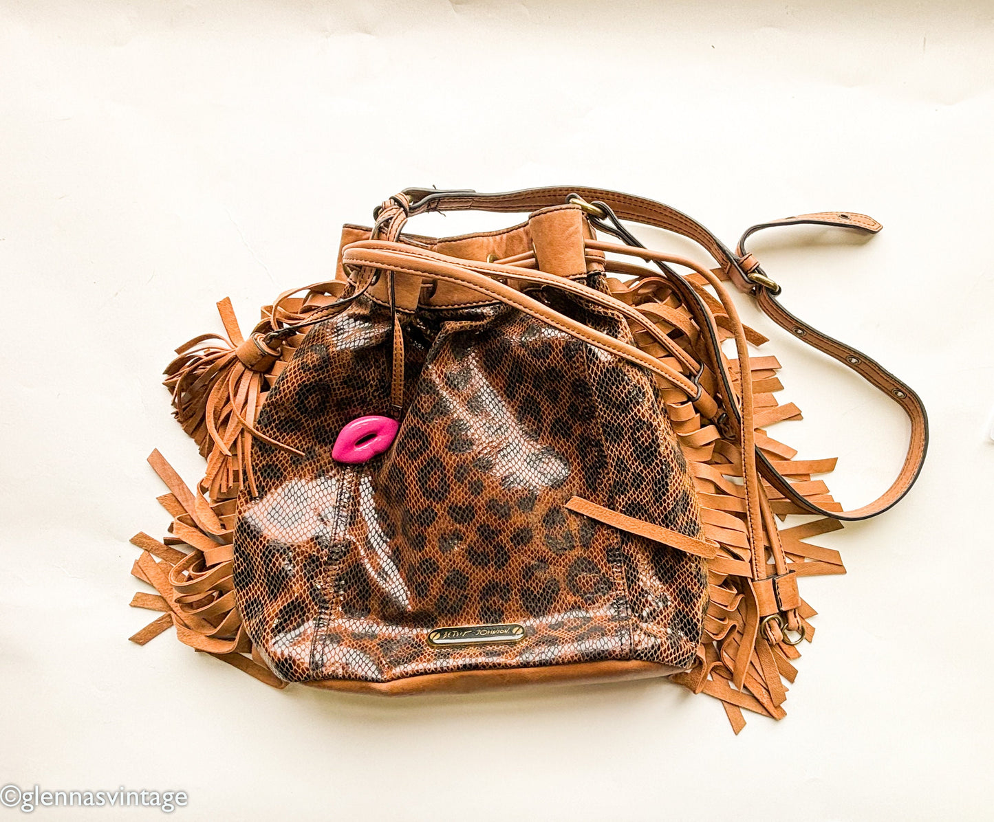 Betsey Johnson 1990s Cheetah Print Leather Shoulder Bag | 90s Brown Animal Print HoBo Pouch Bag