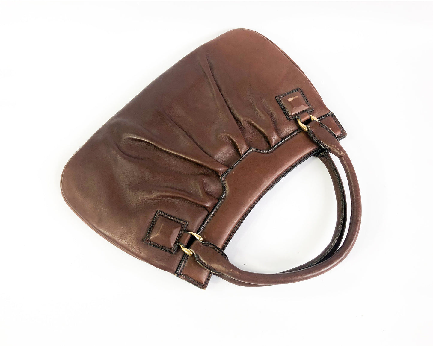 1950s Brown Leather Handbag | 50s Brown & Red Leather Handbag | Koret