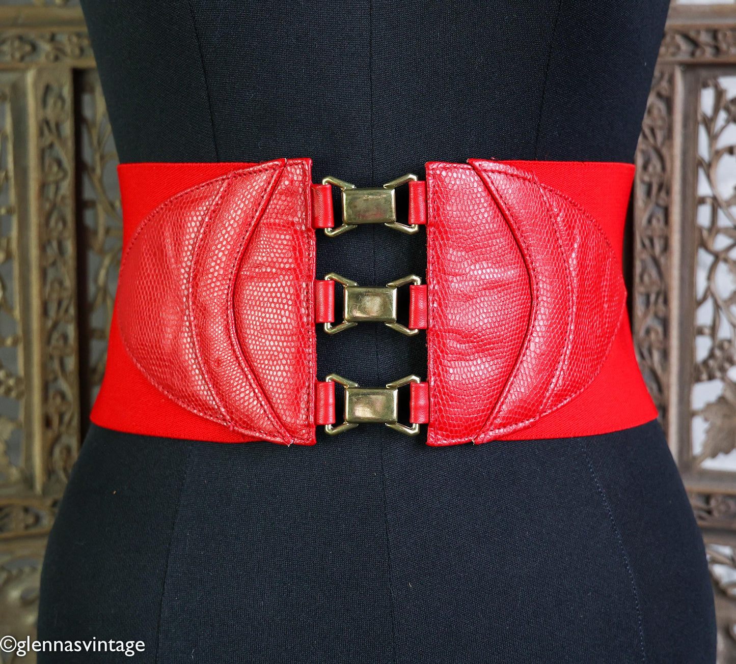 1980s Red Elastic Wide Belt