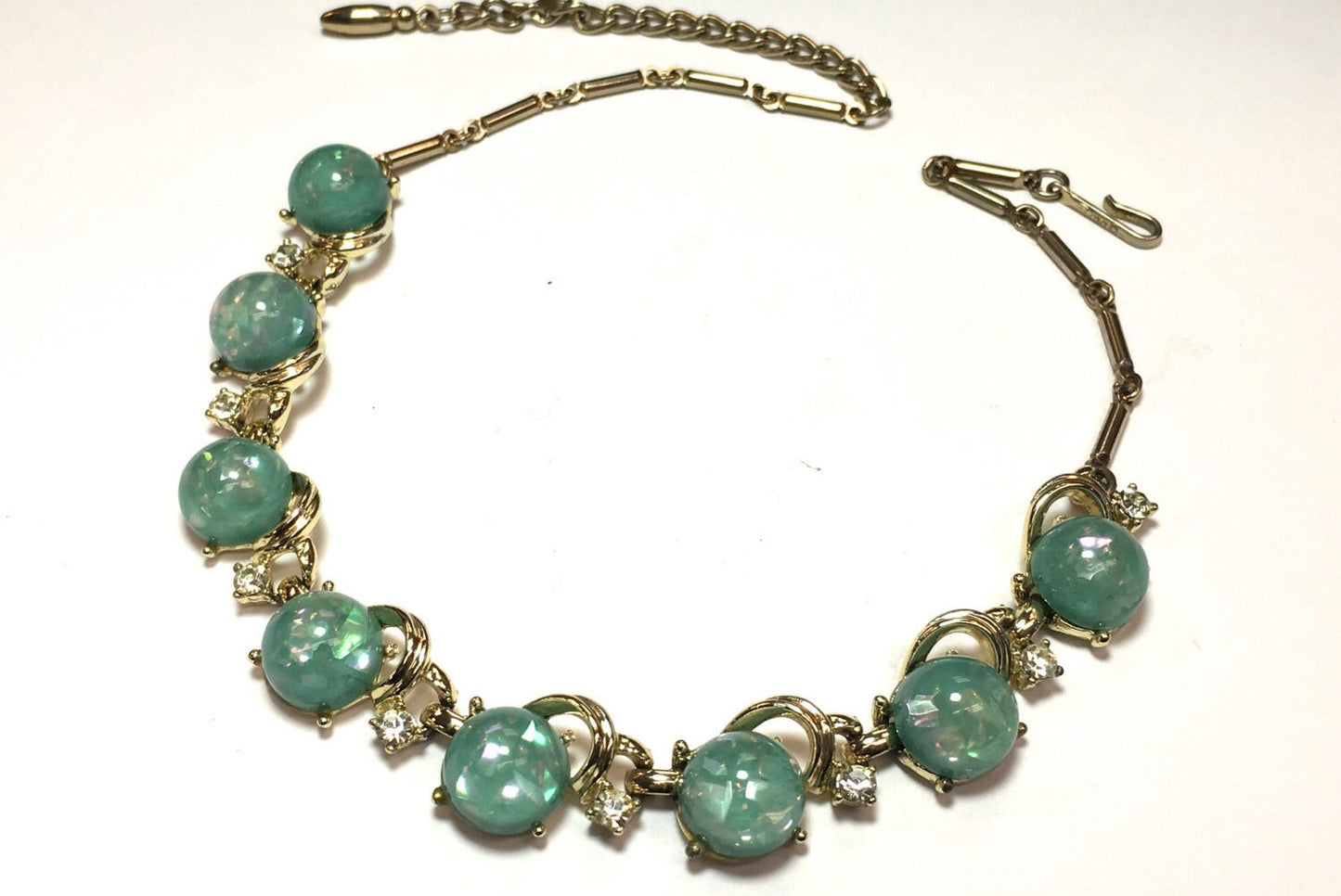 Coro Blue Lucite & Rhinestone Necklace | Turquoise Plastic Choker