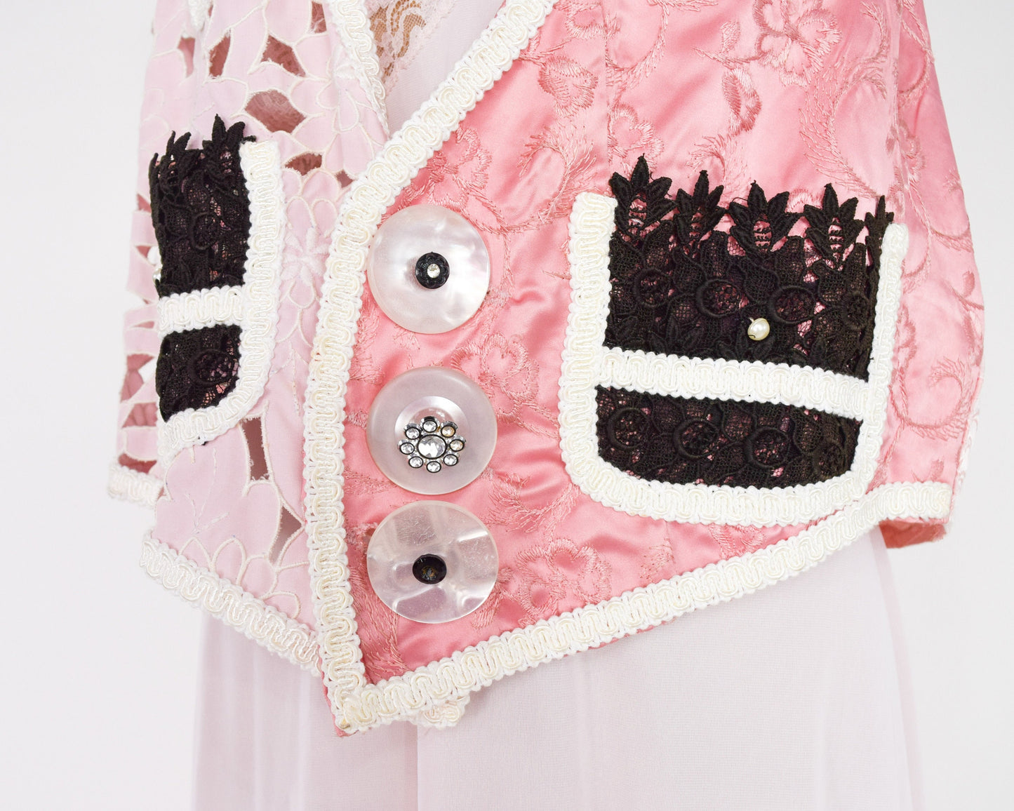 1990s White Crochet Top Dress and 1990s Pink Vintage Fabric Vest