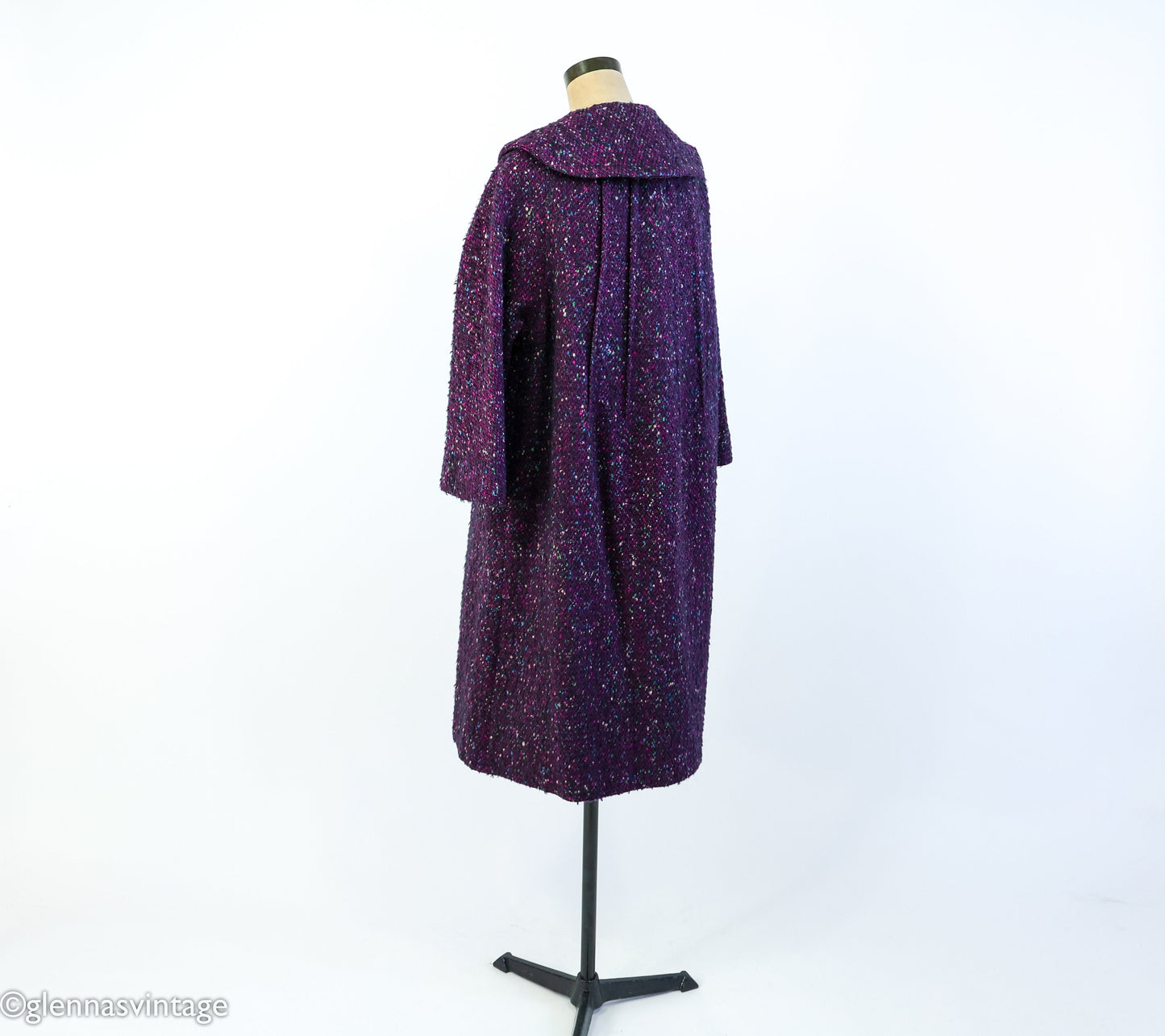 1950s Purple Wool Coat | 50s Purple Tweed Wool Coat | Purple Boucle Wool Coat | Large