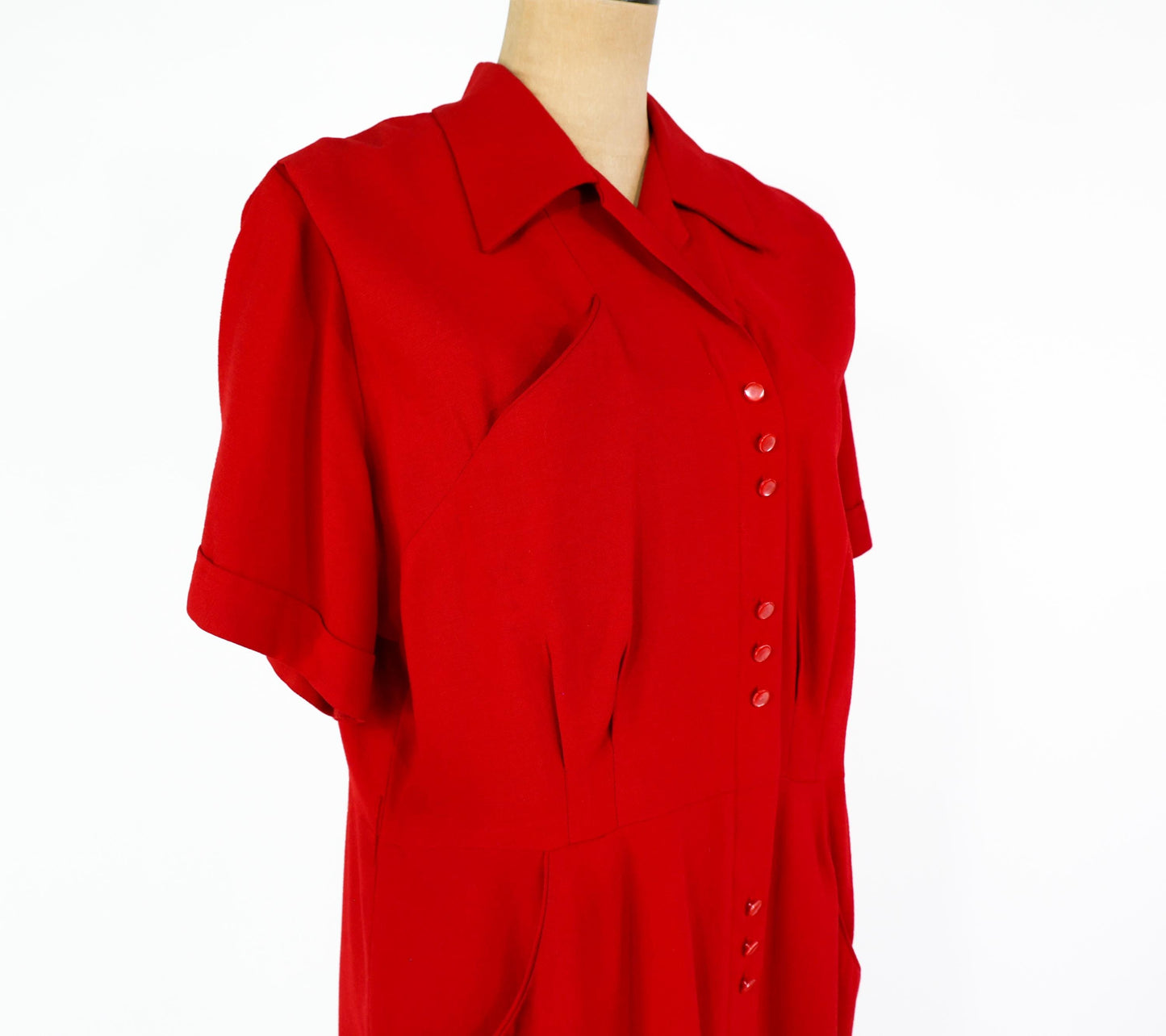 1940s Red Wool Day Dress, 48" Bust