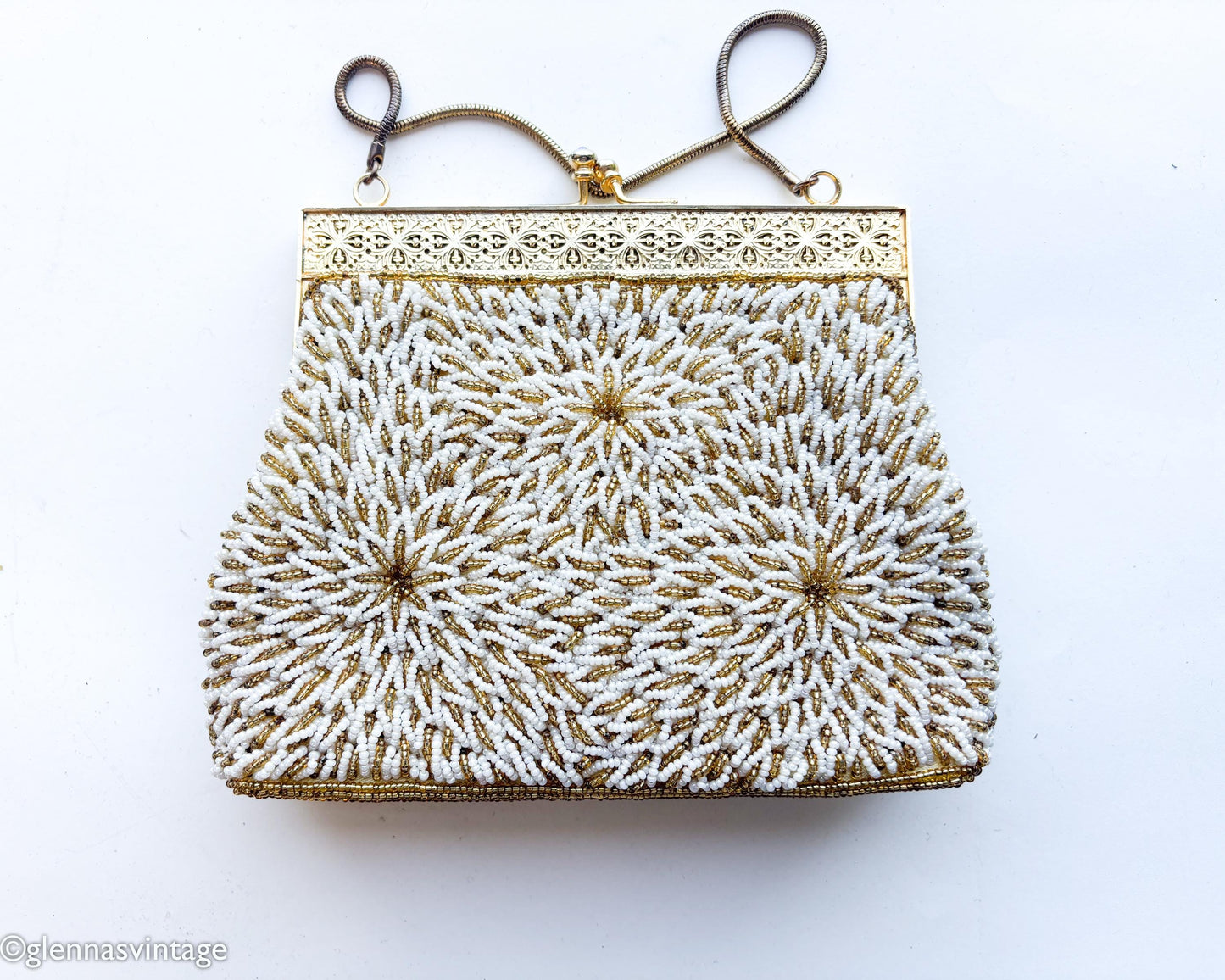 1950s White Gold Beaded Evening Bag