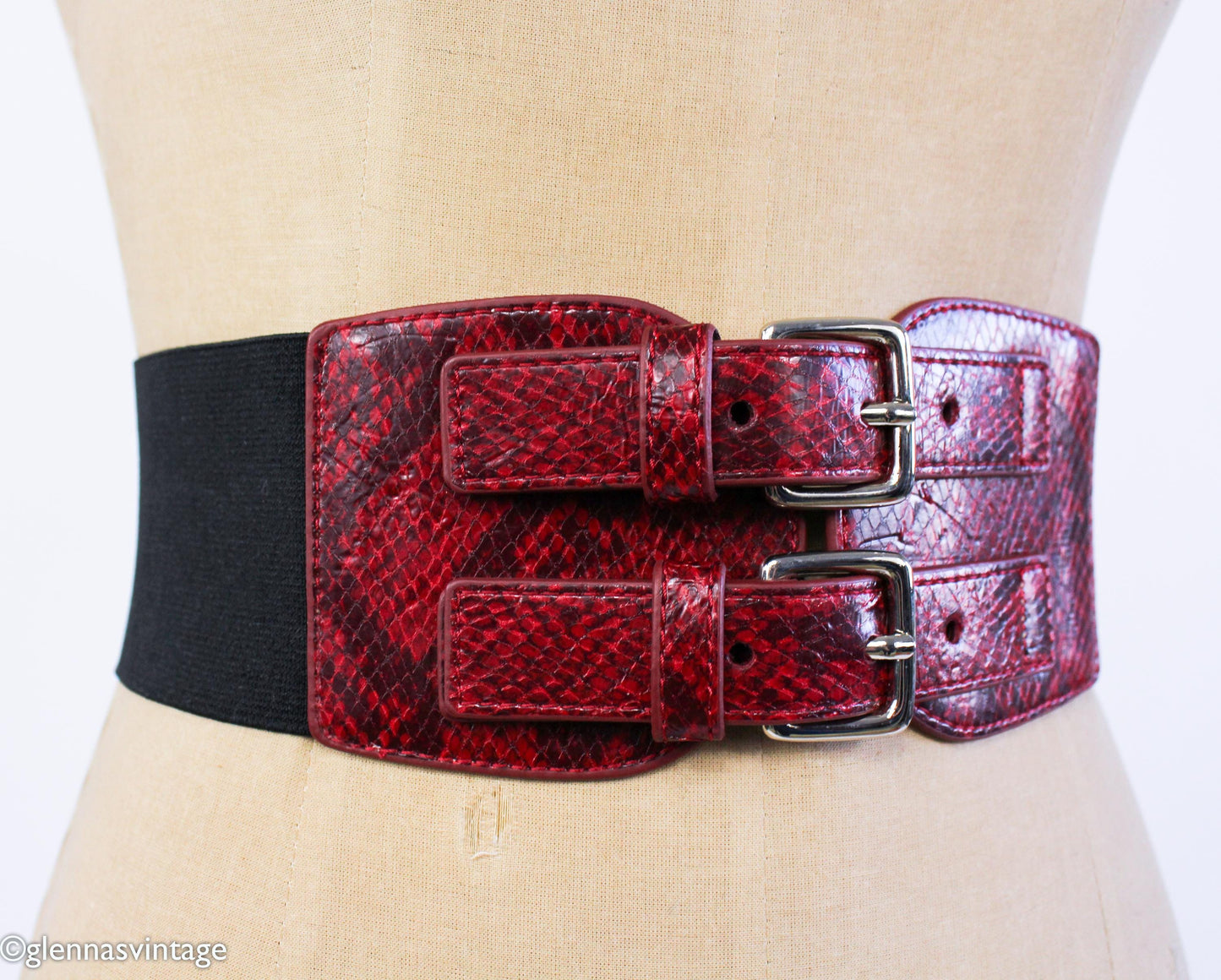 1980s Red Snakeskin Leather Belt, Steve Madden