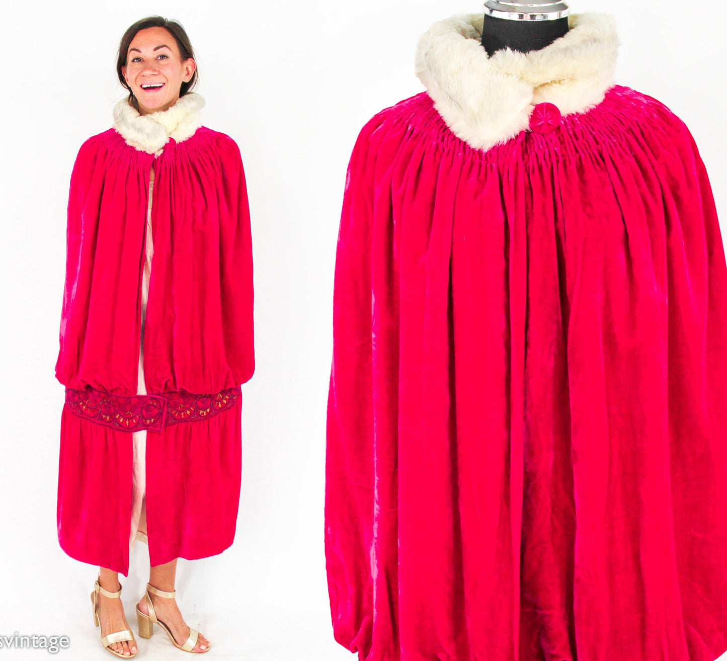 1900s Fuchsia Silk Velvet Cape, Antique Turn of the Century Evening Coat