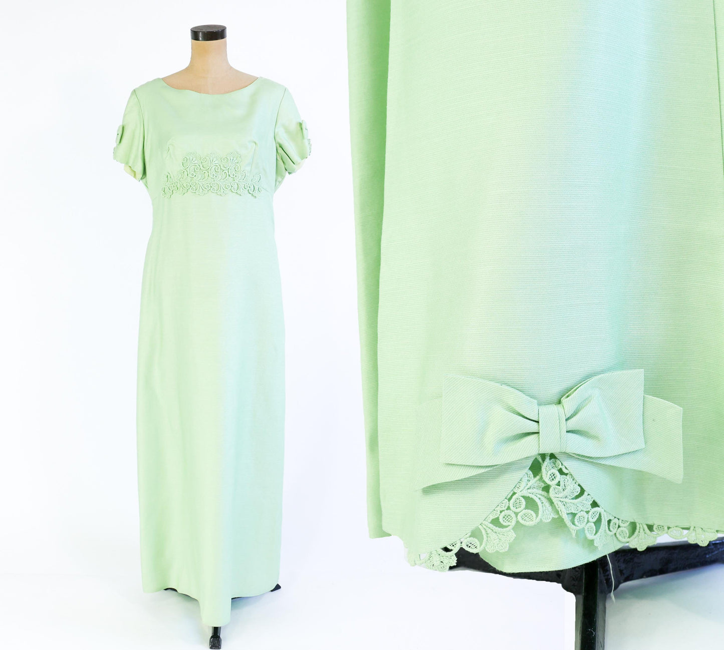1960s Mint Green Evening Dress, 36" Waist