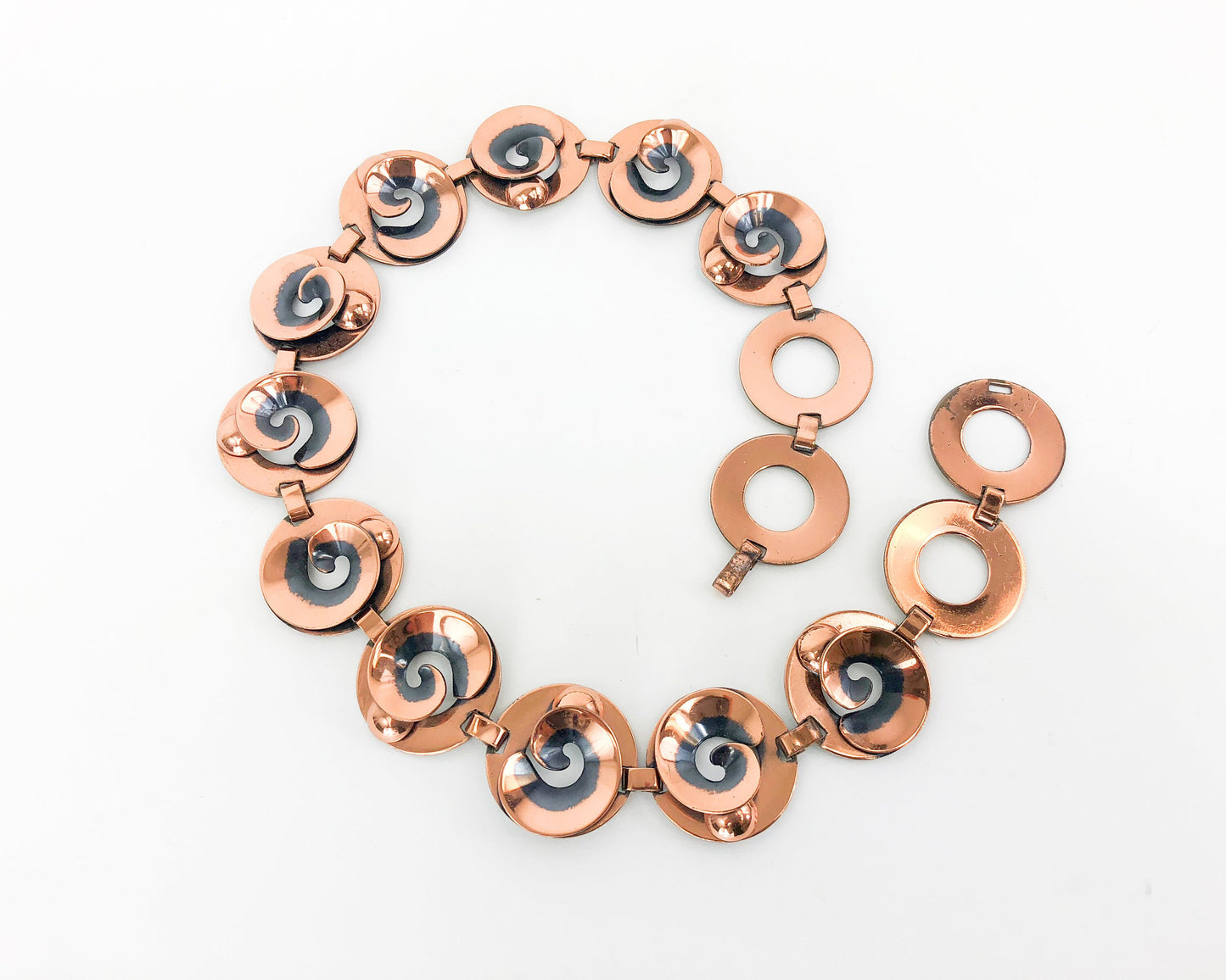 1950s Copper Necklace | 50s Copper Circle Choker | Copper & Black Swirls Necklace