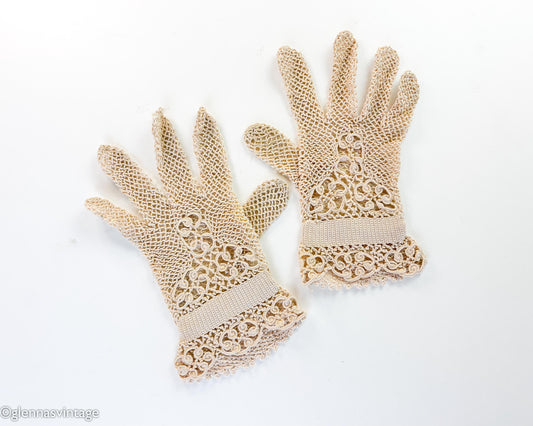 1940s Beige Crochet Lace Gloves