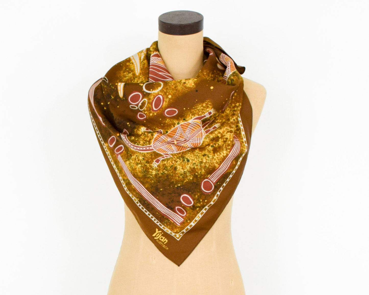 1980s Brown Silk Scarf |80s Kangaroo  Silk Scarf | Yijan Australia