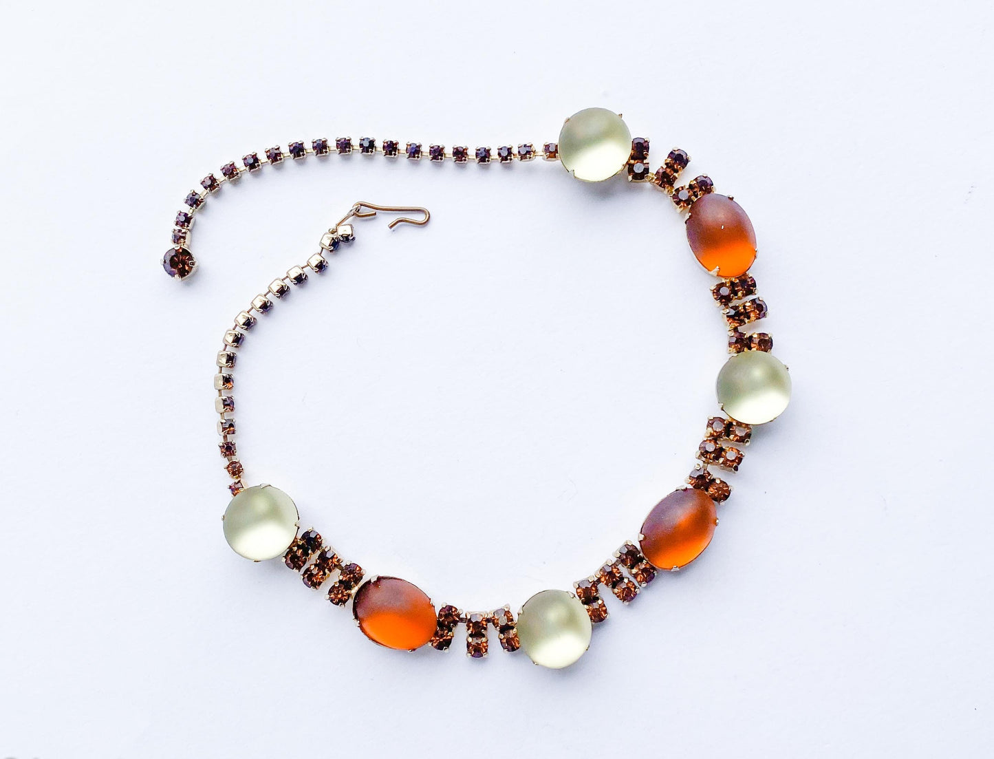 1960s Orange Brown & White Glass Necklace | 60s Frosted Glass Choker