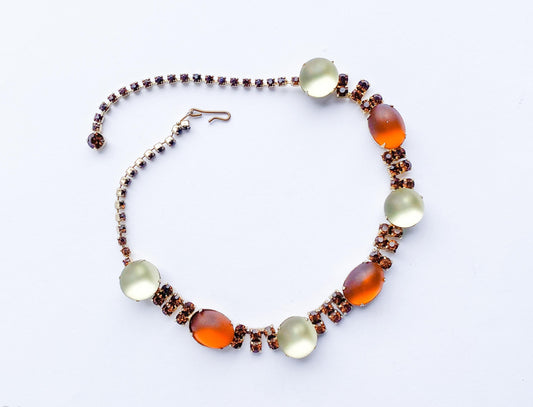 1960s Orange Brown & White Glass Necklace | 60s Frosted Glass Choker