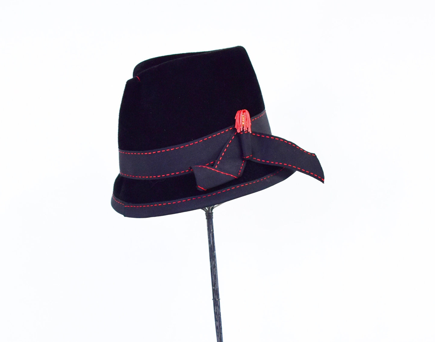 1960s Mr Philippe Black Velour Bucket Hat, Jackie O Style Cloche