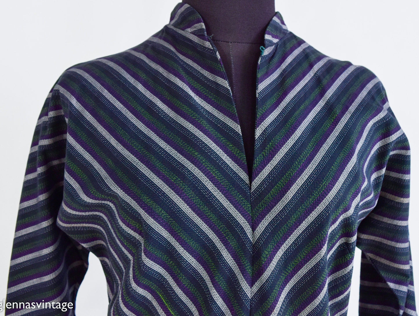 1940s Gray Chevron Striped Dress | 40s Striped  Cotton Day Dress | AnR Jr | Medium