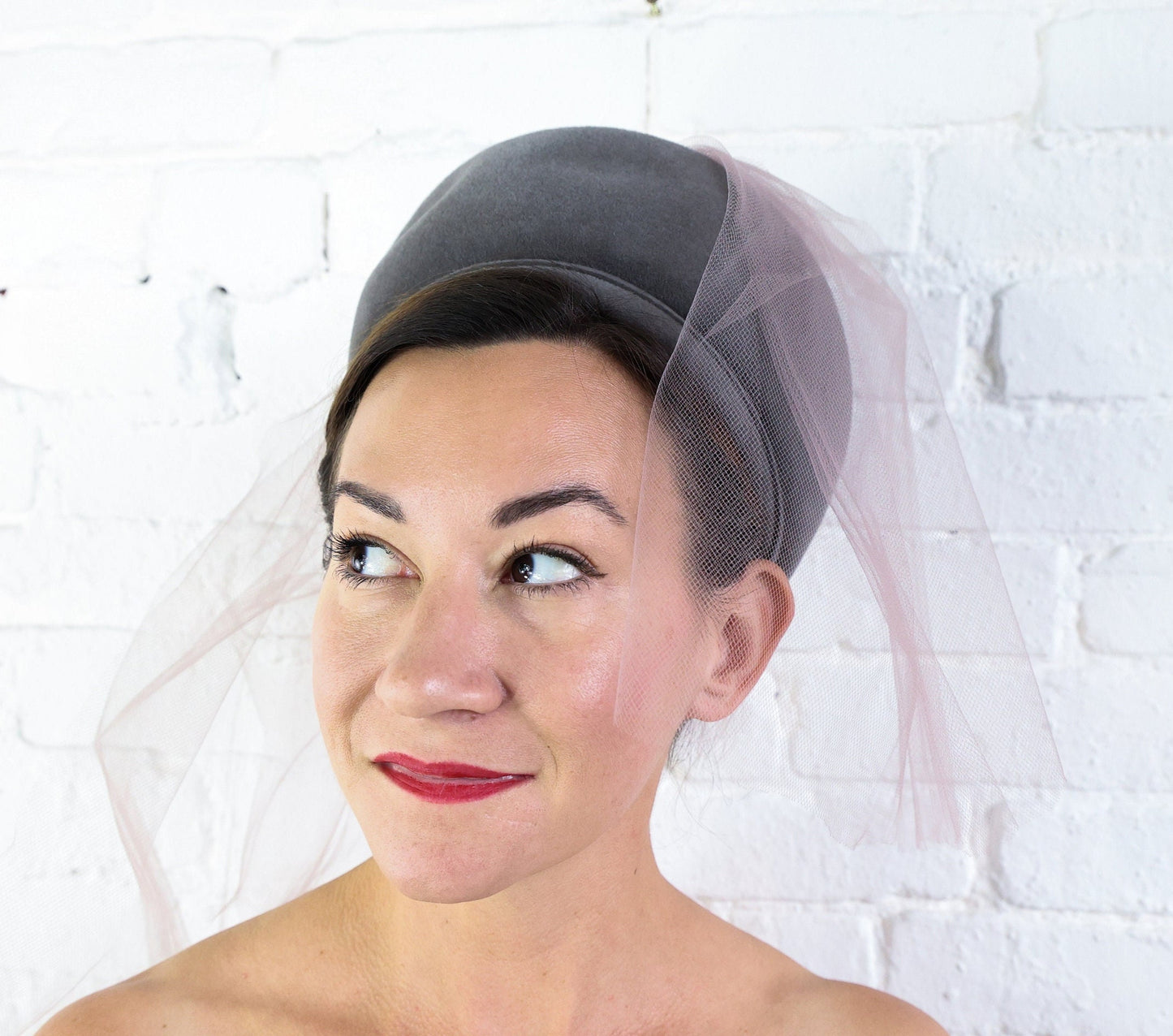 1960s Gray Wool Hat with Lavender Tulle Veil