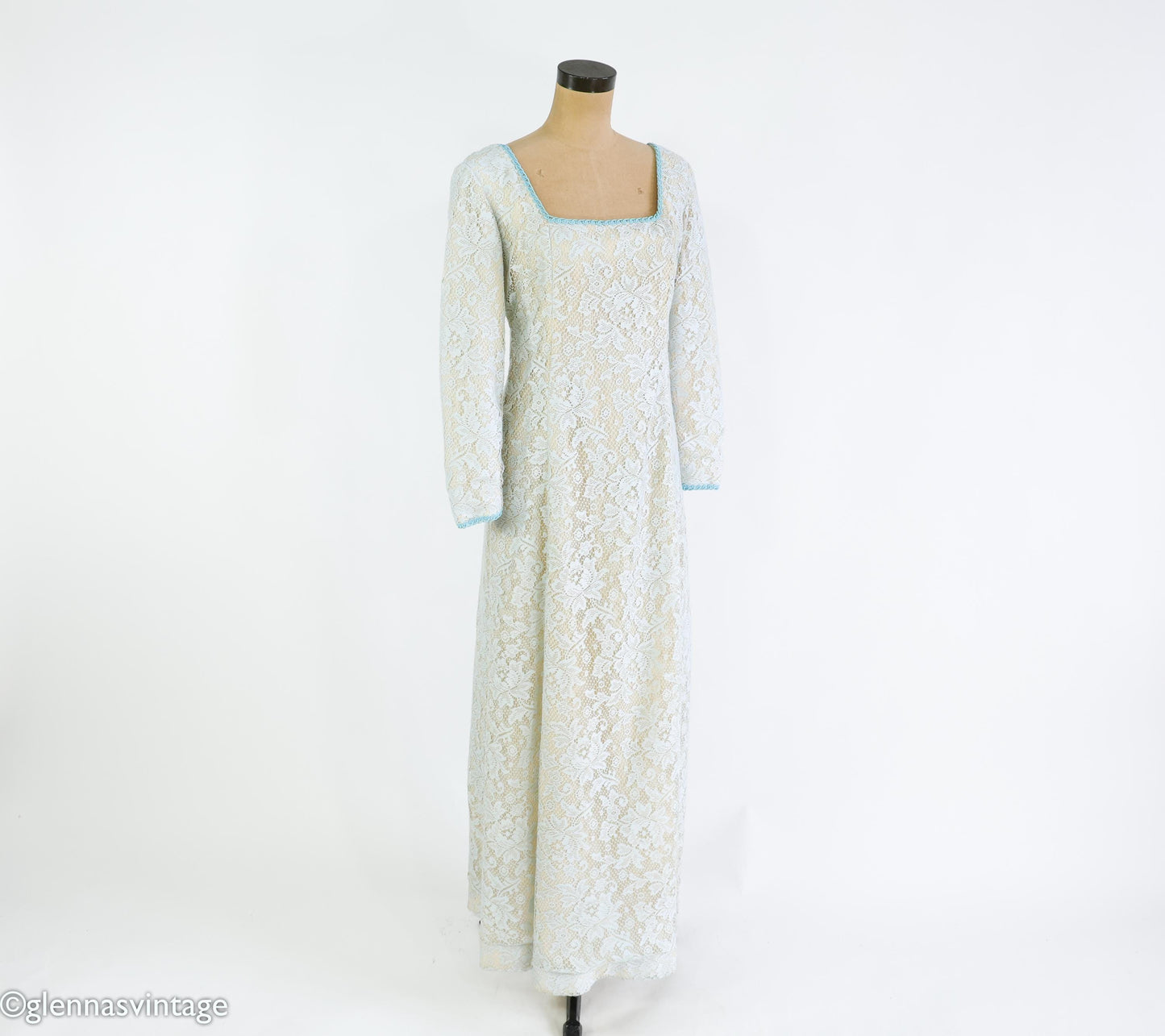 1970s Beige & Creme Lace Maxi Dress, Medium