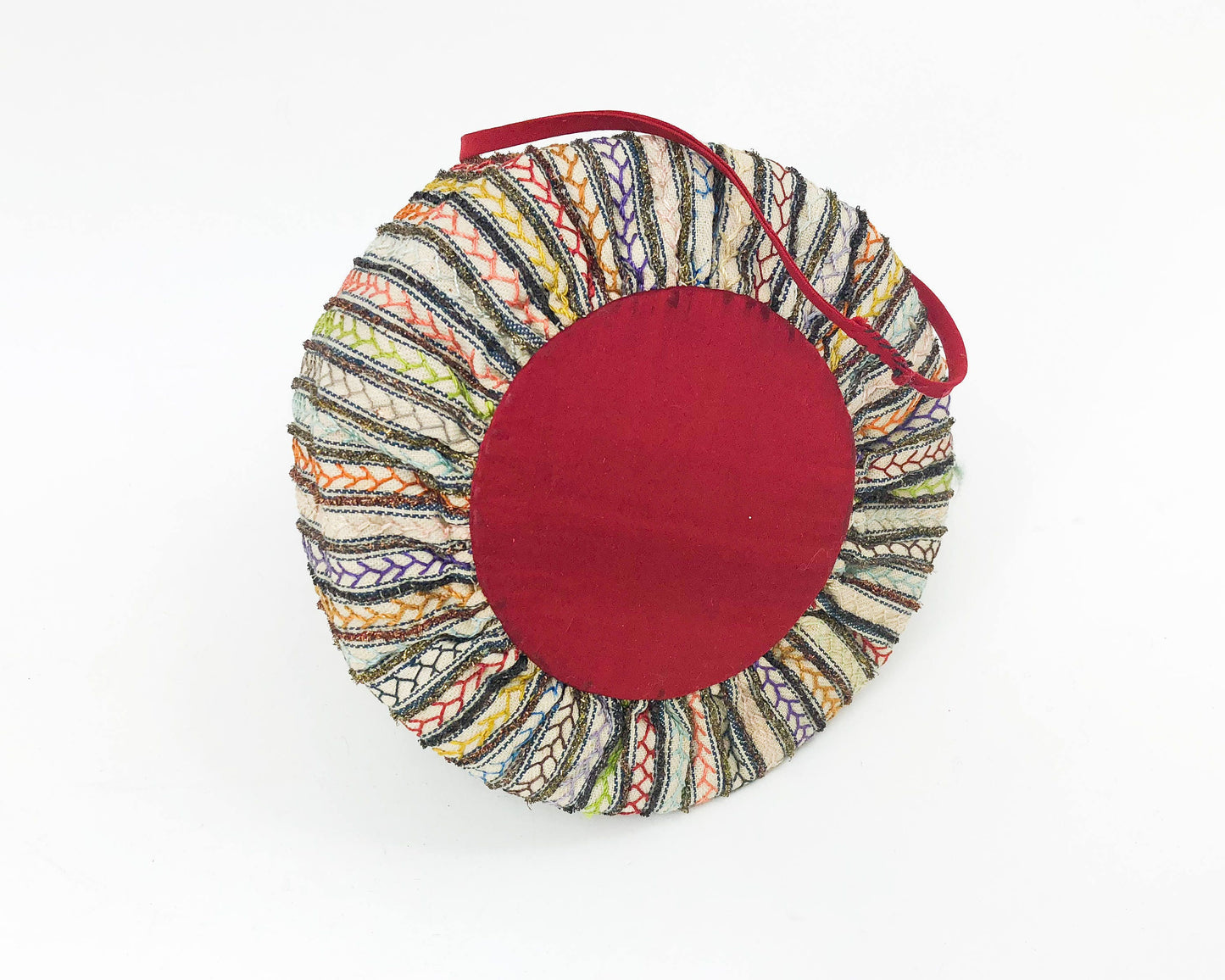 1900s Red Silk Embroidery Pouch, Drawstring Handbag