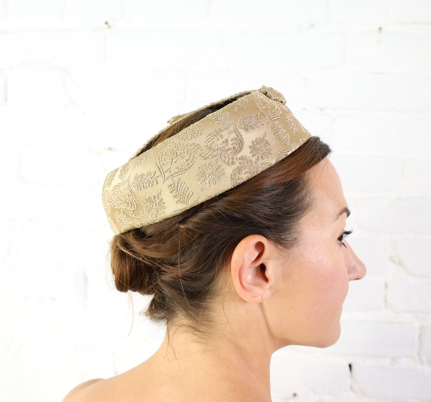 1950s Beige Brocade Ring Fascinator, Cocktail Hat