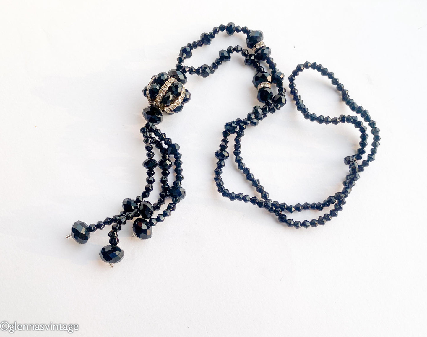 1960s Black Glass  Pendant Necklace | 60s