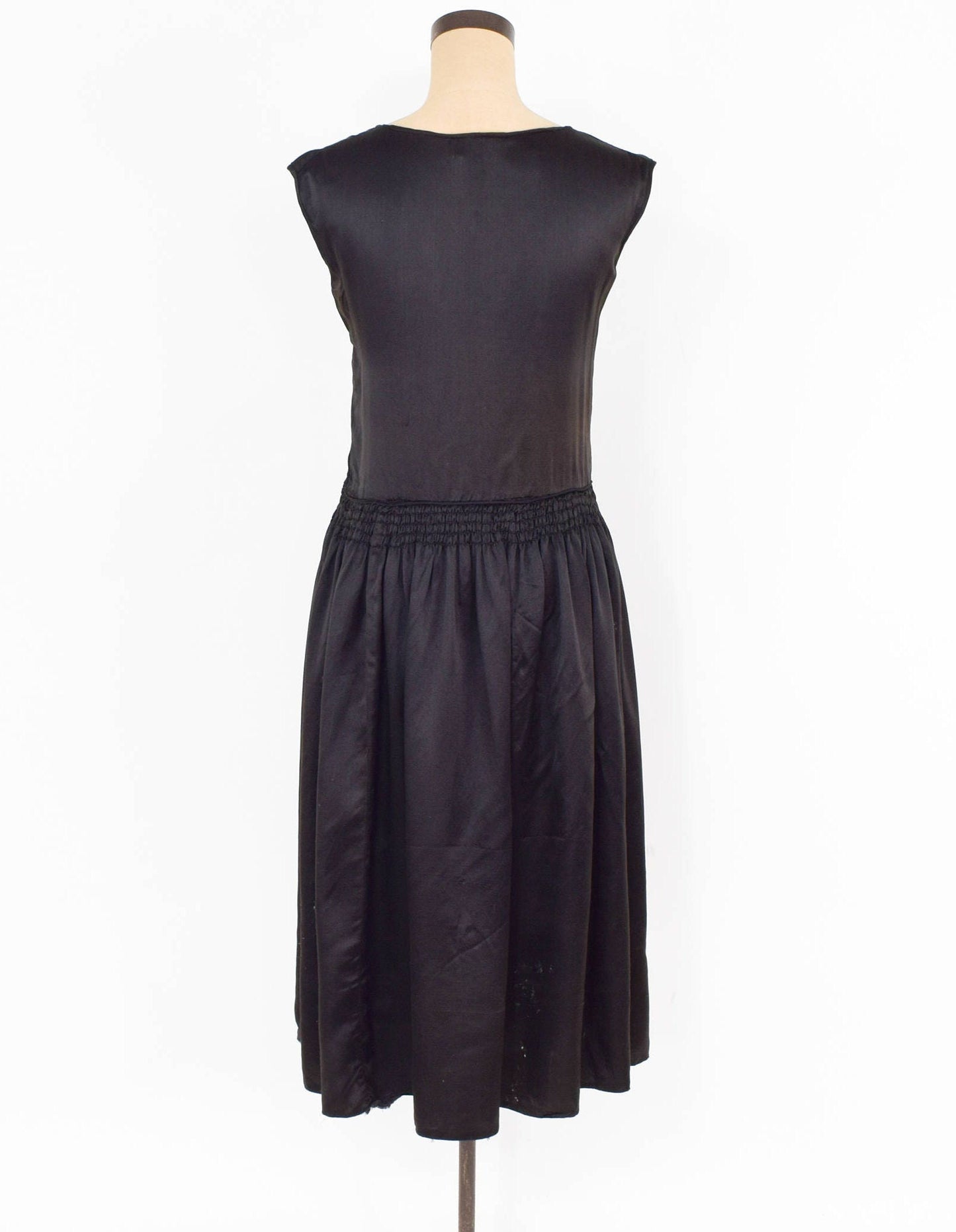 1930s Black Silk Satin Dress, Jean Carol Flapper Dress, Small