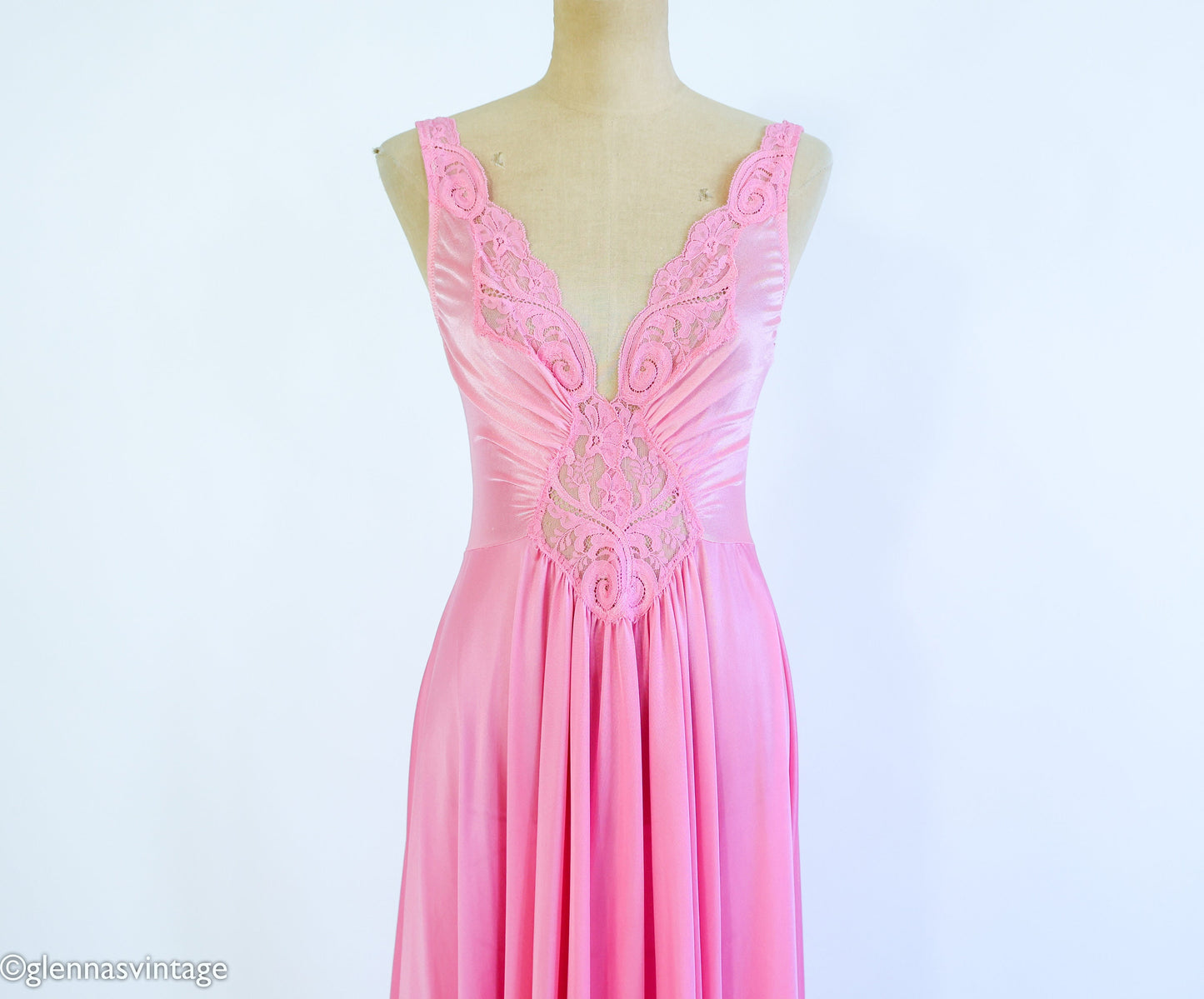 1970s Pink Nightgown Slip Dressing Gown | 70s Bright Pink Nightgown | Olga | Medium