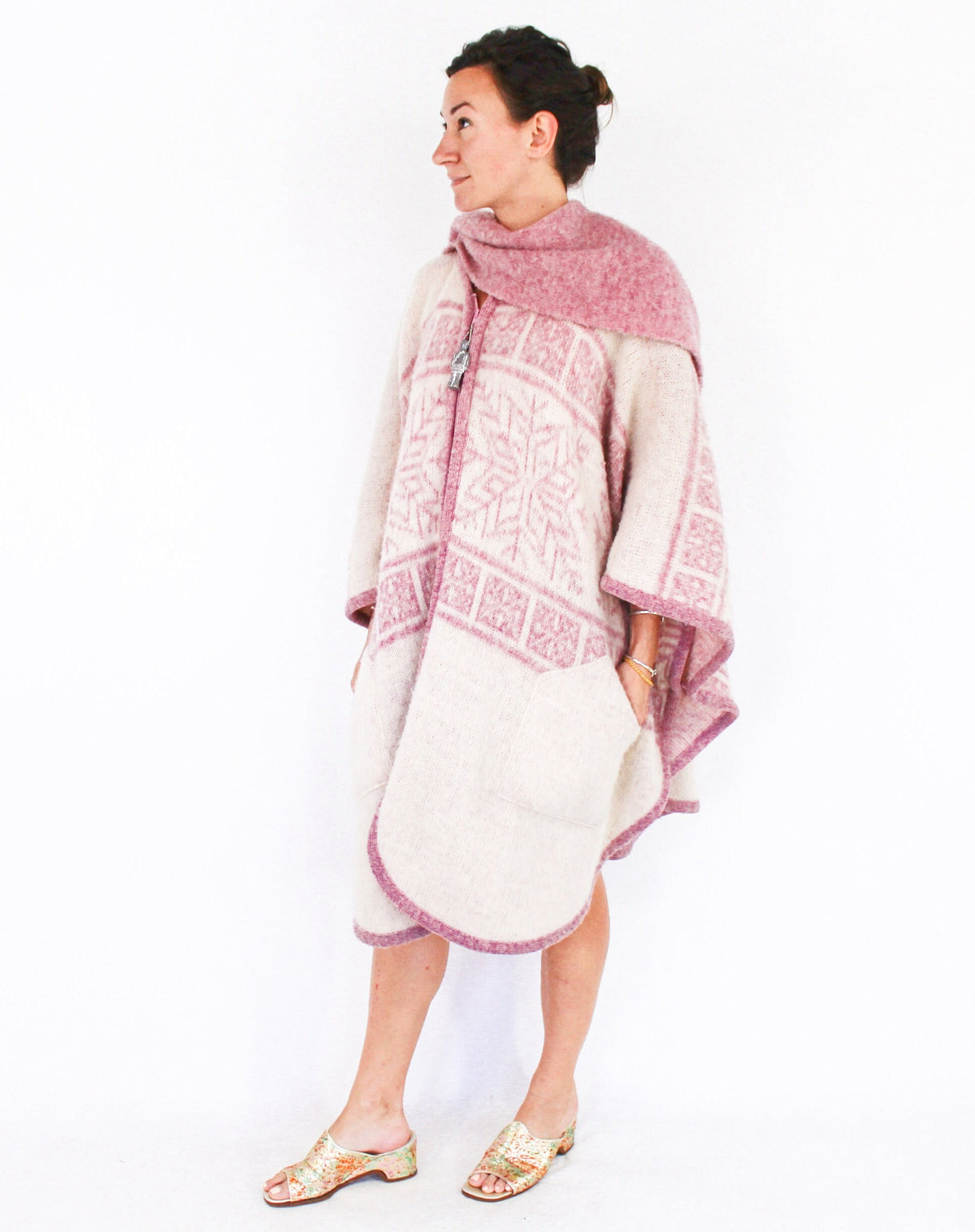 1970s Pink Scandinavian Wool Sweater Cape by TUNDRA