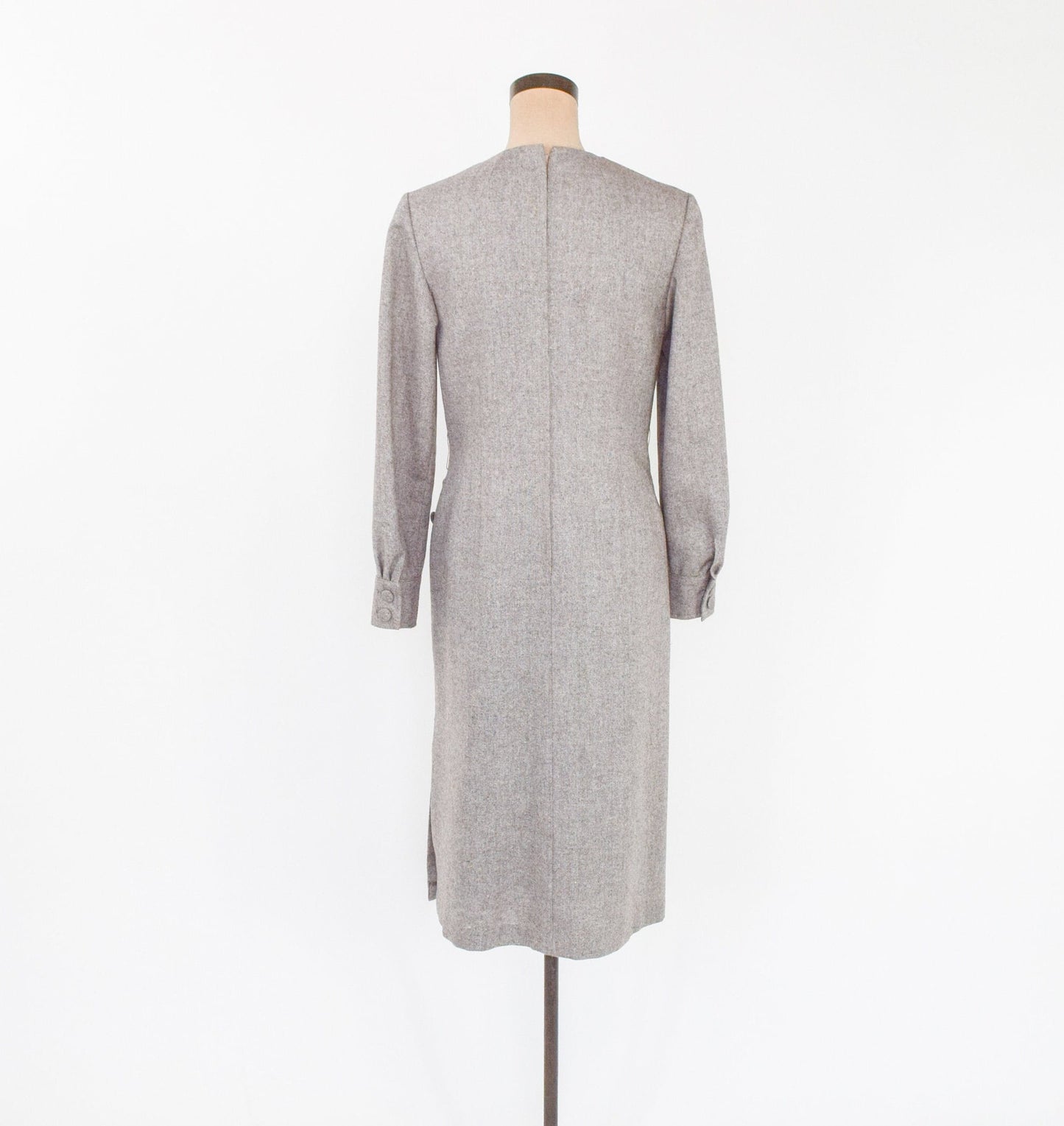 1950s Beige Wool Tweed Sheath Dress, Medium