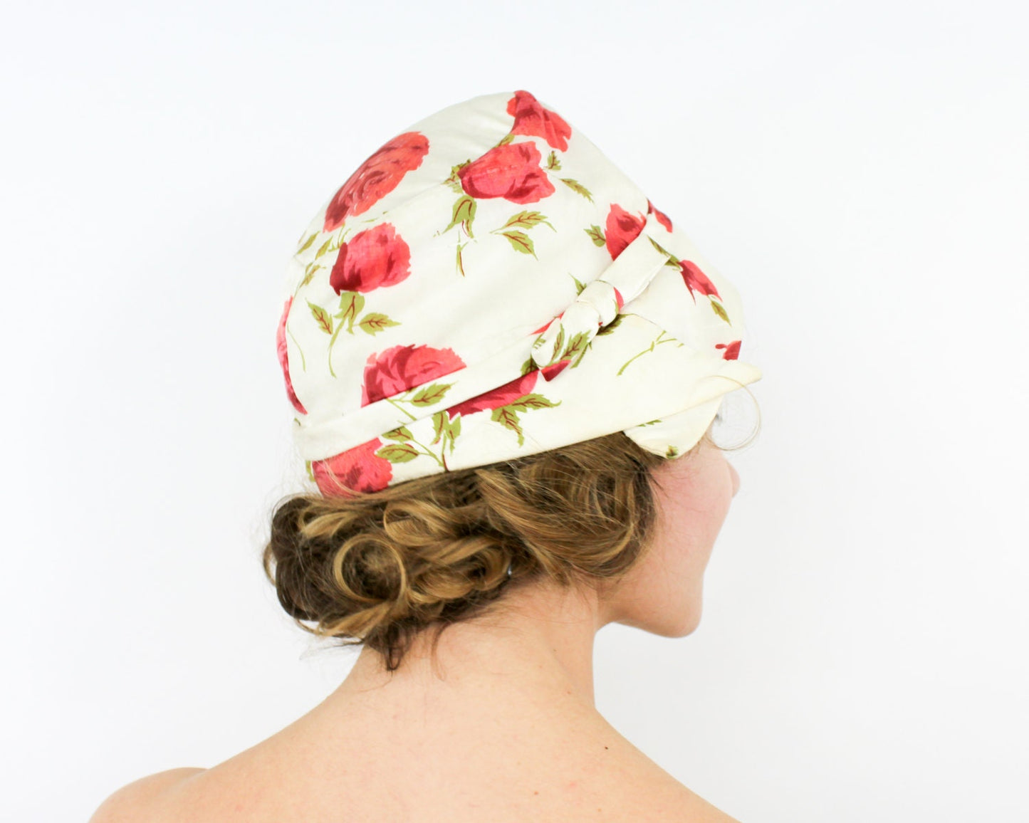 1950s White & Red Rose Silk Hat