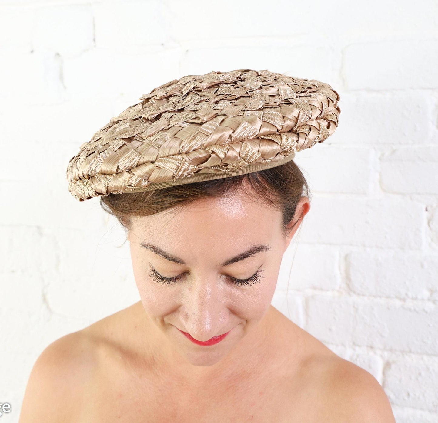 1950s  Beige Woven Saucer Hat