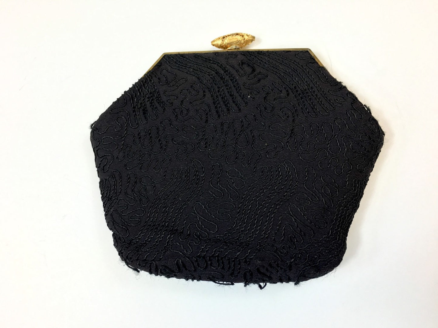 1930s Black Silk Clutch Black Embroidery Handbag