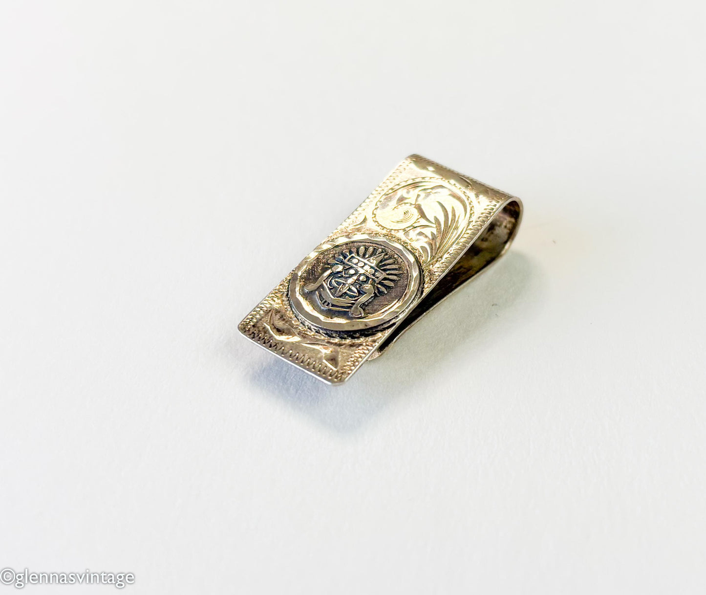 1950s Mexican Silver Money Clip | Aztec Mask Emblem