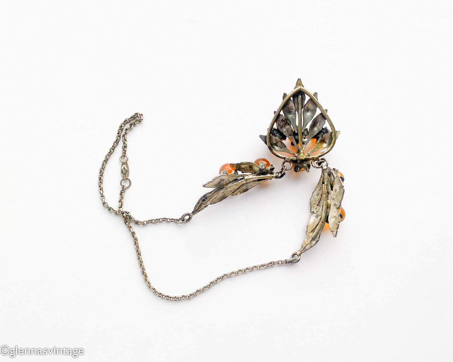 1930s Silver Leaves Necklace | Vintage Pendant with Brown Berries