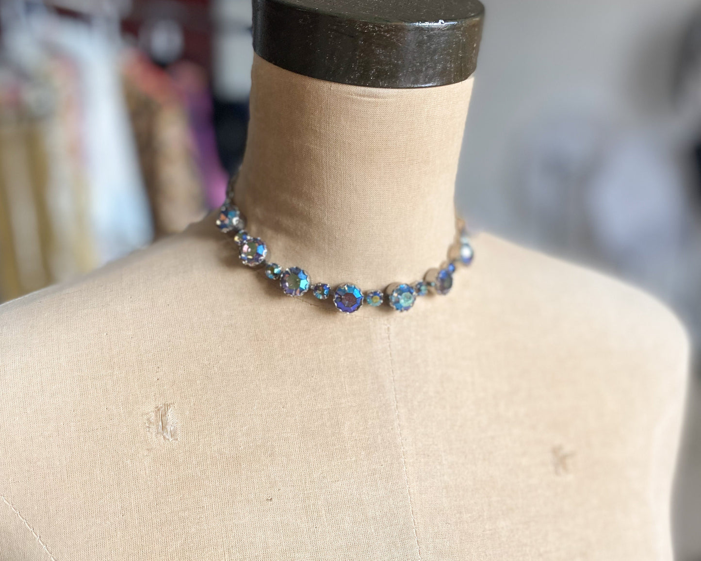 1950s AB Rhinestone Necklace & Earrings Set