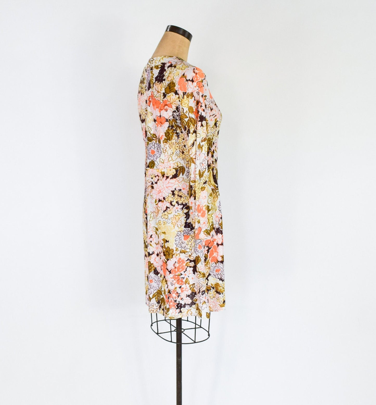1960s Orange Floral Mini Dress | 60s Metallic Floral Mini Dress | Sandy Lane | Medium