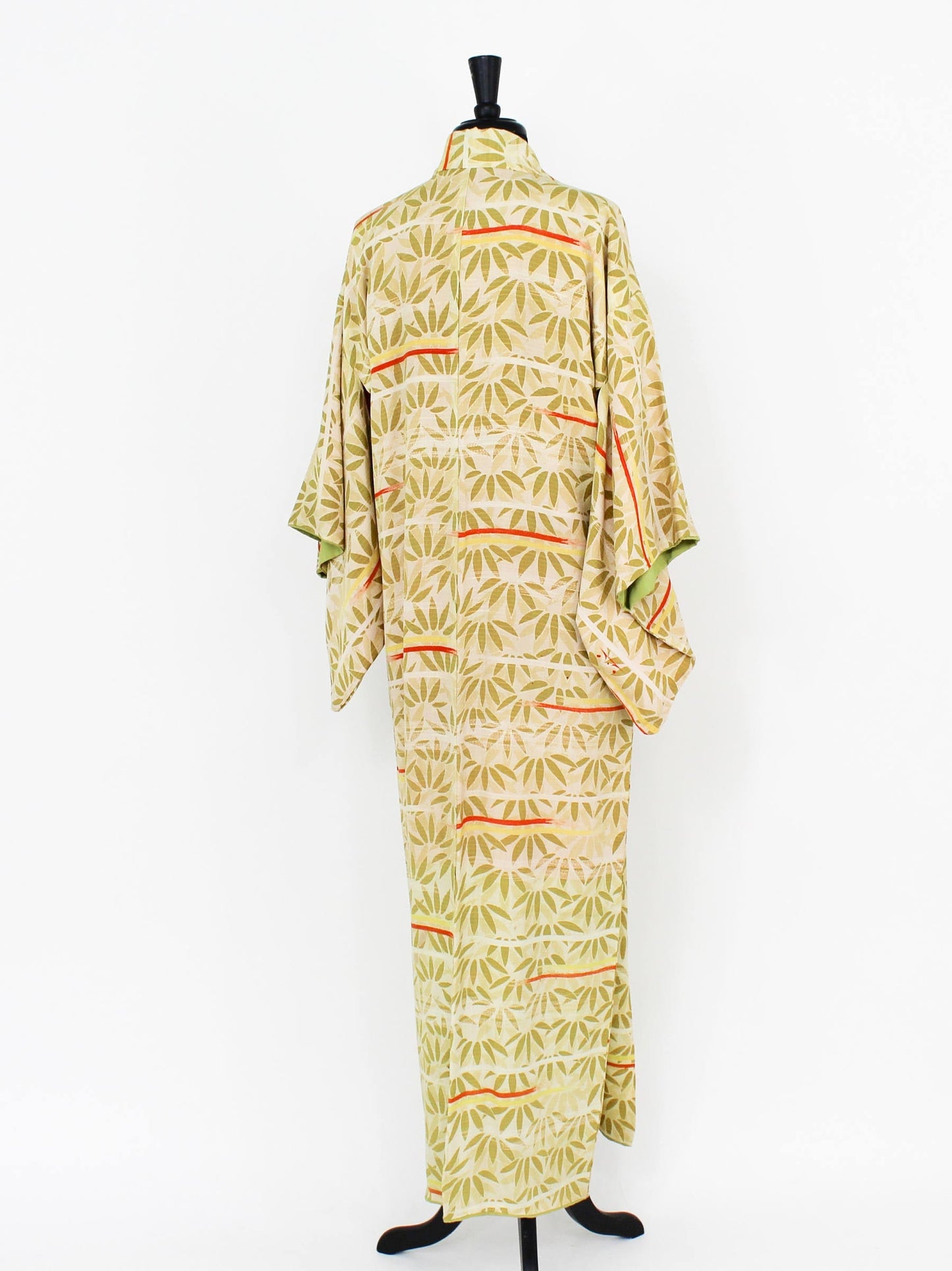 1950s Vintage Yellow Print Silk Kimono | 50s Yellow & Green Bamboo Leaf Kimono