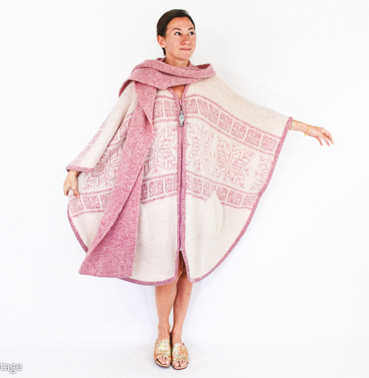 1970s Pink Scandinavian Wool Sweater Cape by TUNDRA
