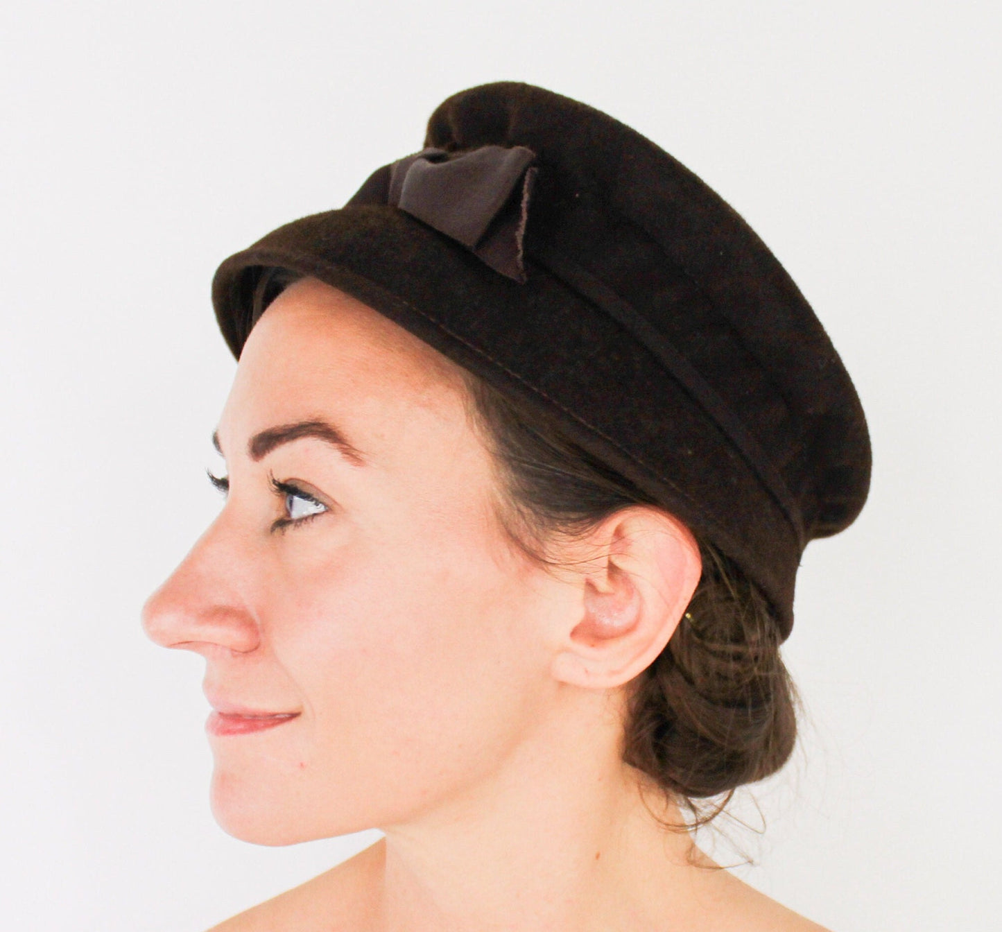 1950s Brown Bow Hat | 50s Brown Wool Felt Hat | Henry Pollak