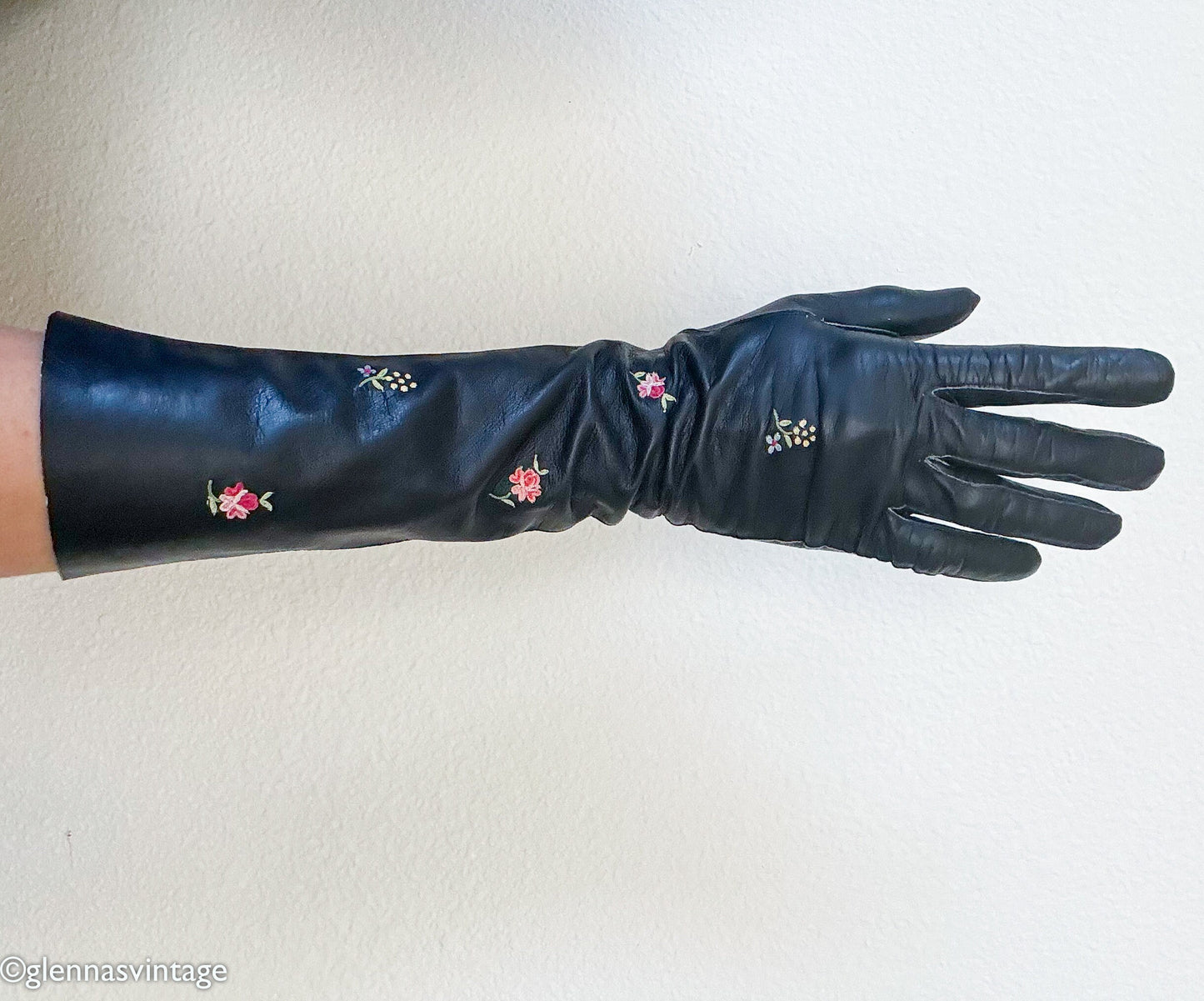 1950s Black Leather Opera Gloves, Small