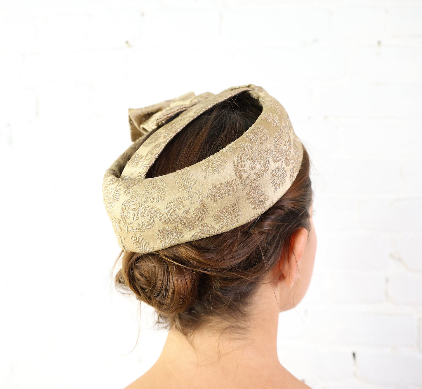 1950s Beige Brocade Ring Fascinator, Cocktail Hat