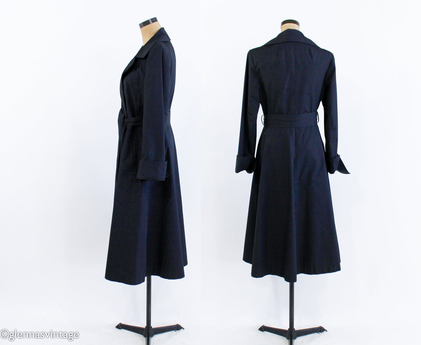 Diane von Furstenberg | 1980s Black Trench Coat l 80s Black Wrap Trench Coat | Diane von Furstenberg | Medium