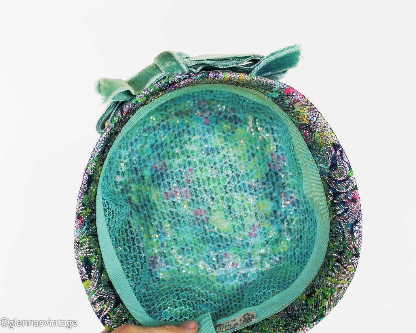 1960s Green Paisley Pillbox Hat | Metallic High Crown Turban