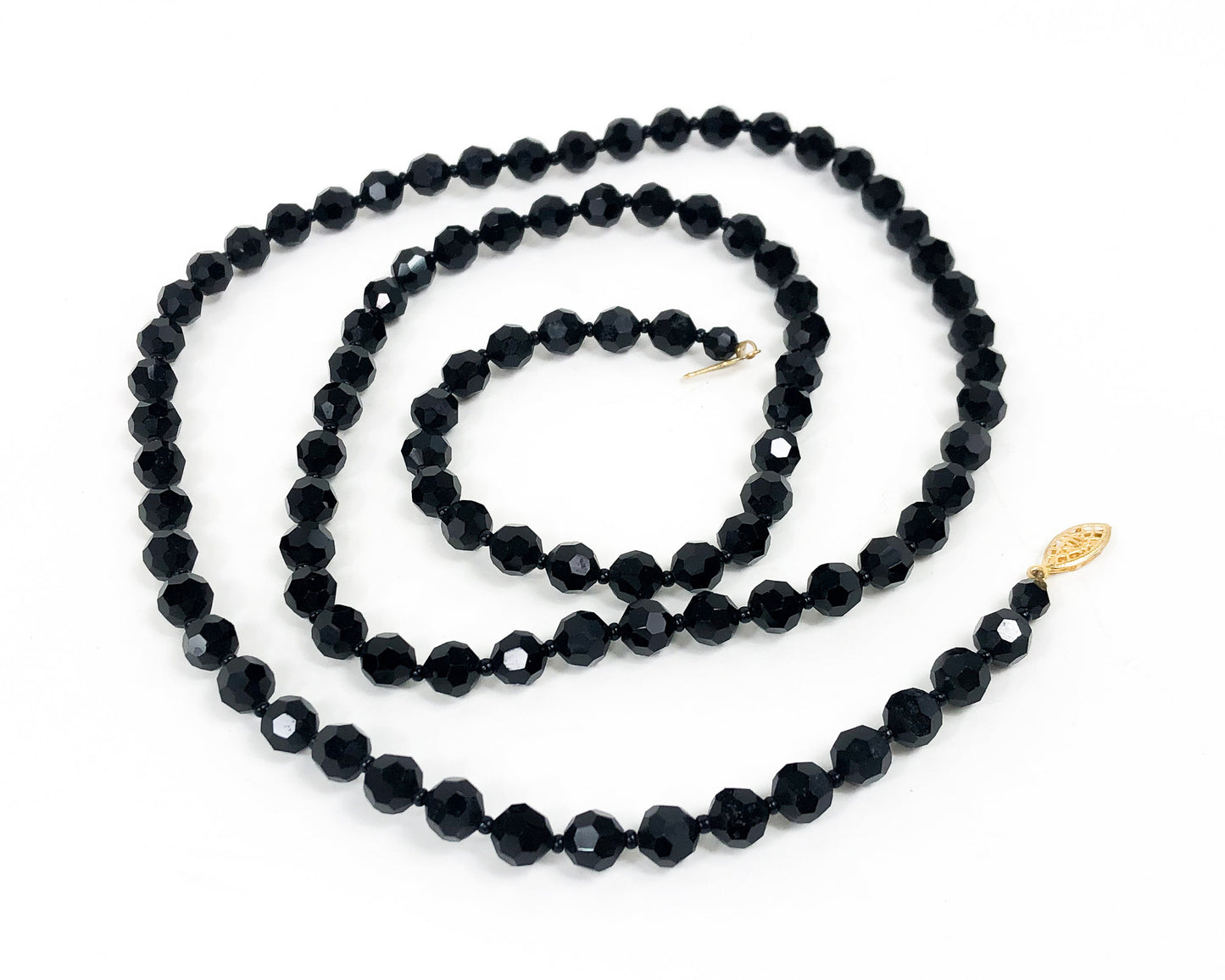 1950s Black Glass Necklace | 50s Black Faceted Glass Necklace | Black Glass Rope