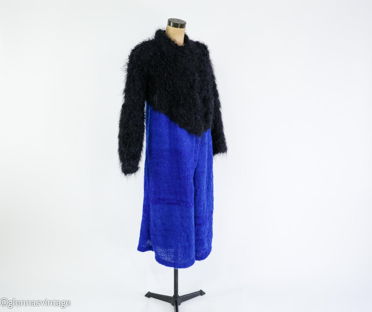 1980s Mohair Knit Coat | Royal Blue & Black Sweater