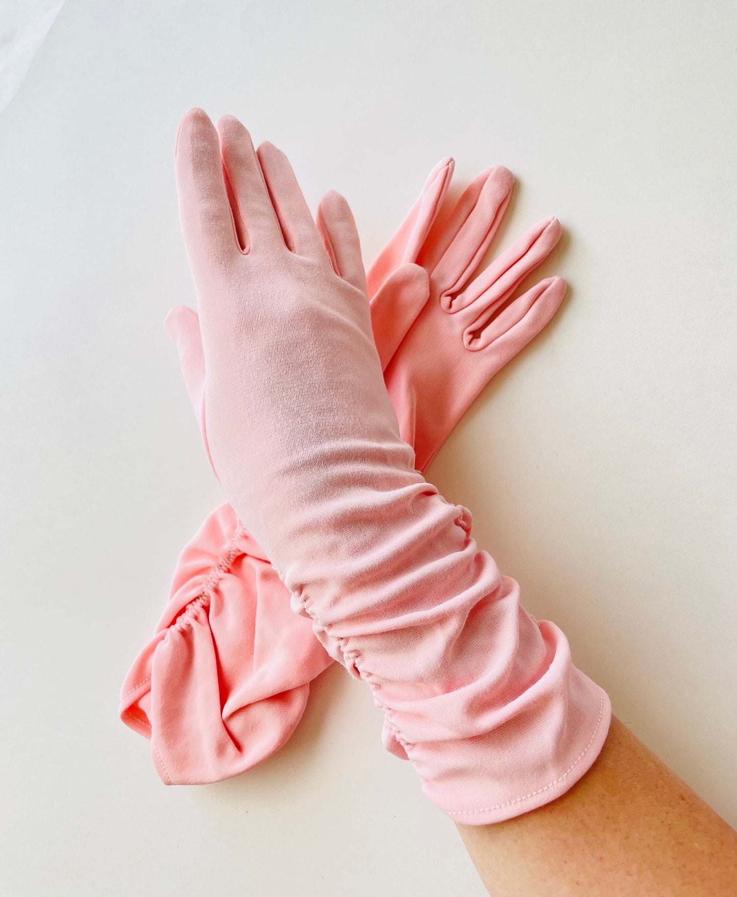 1960s Long Pink Evening Gloves, Size 6