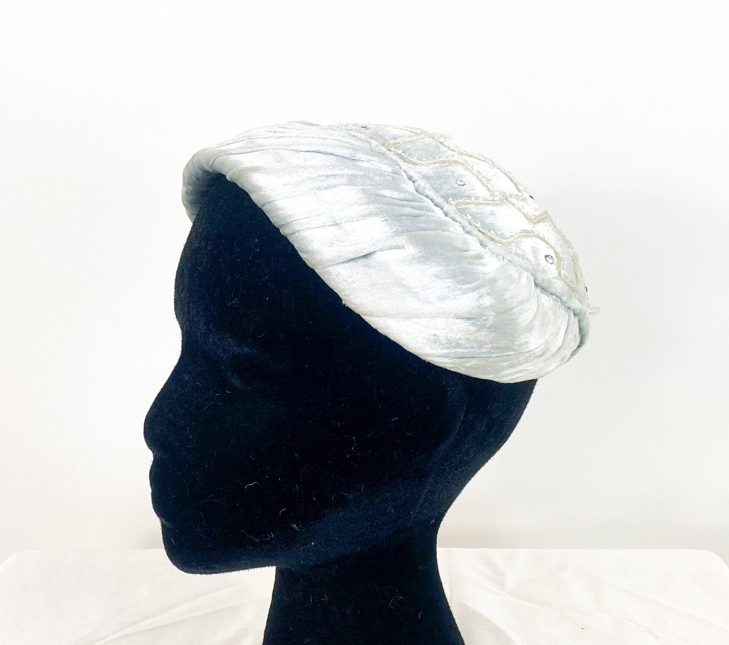 1950s Pale Blue Velvet & Sequin Hat, Adele Claire Fascinator