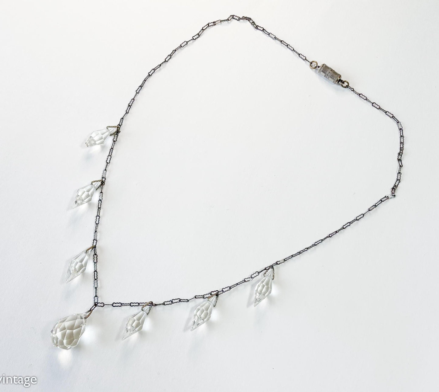 1930s Crystal Glass Pendant Necklace, Vintage Drop Necklace