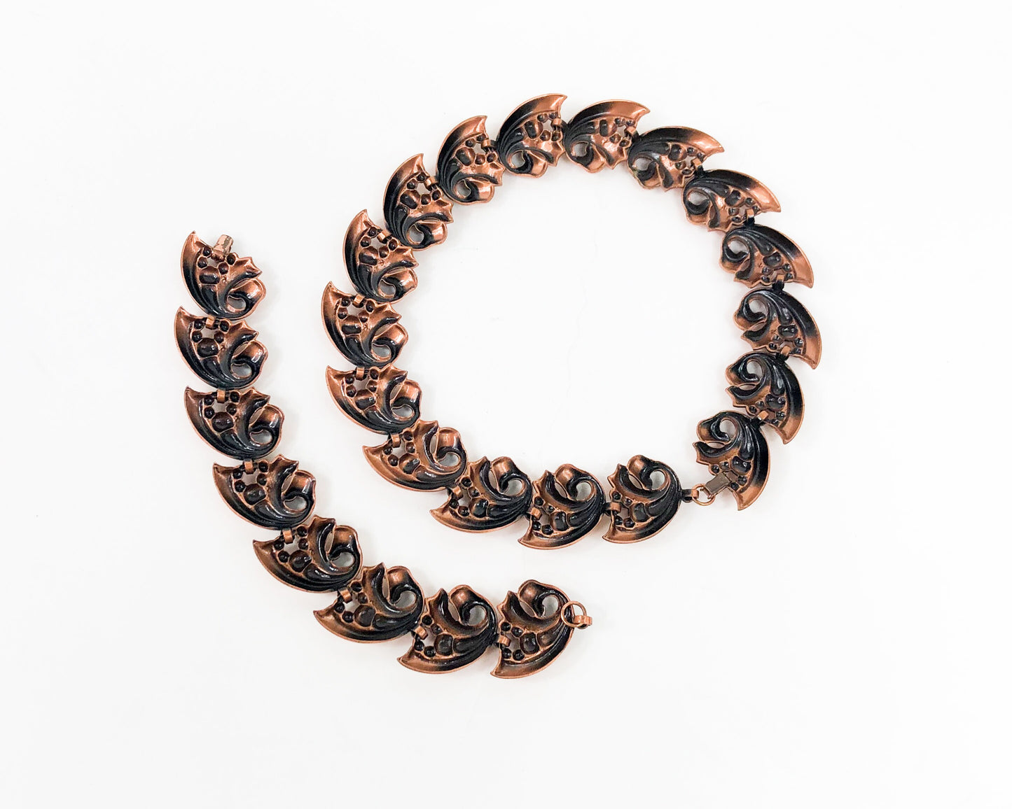 1950s Copper Leaf Necklace Set | 50s Copper Choker & Bracelet