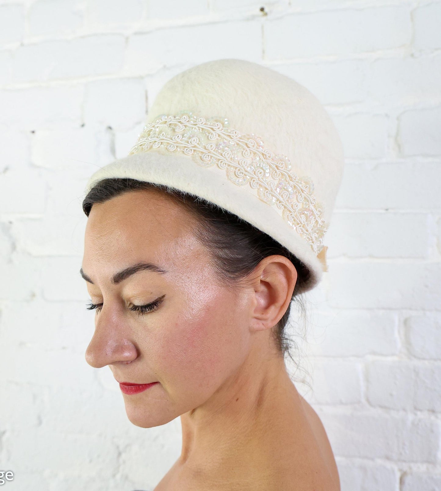 1960s Creme Mohair Bubble Hat | 60s White Mohair High Crown Hat | Jackie O Style | Noreen Fashions