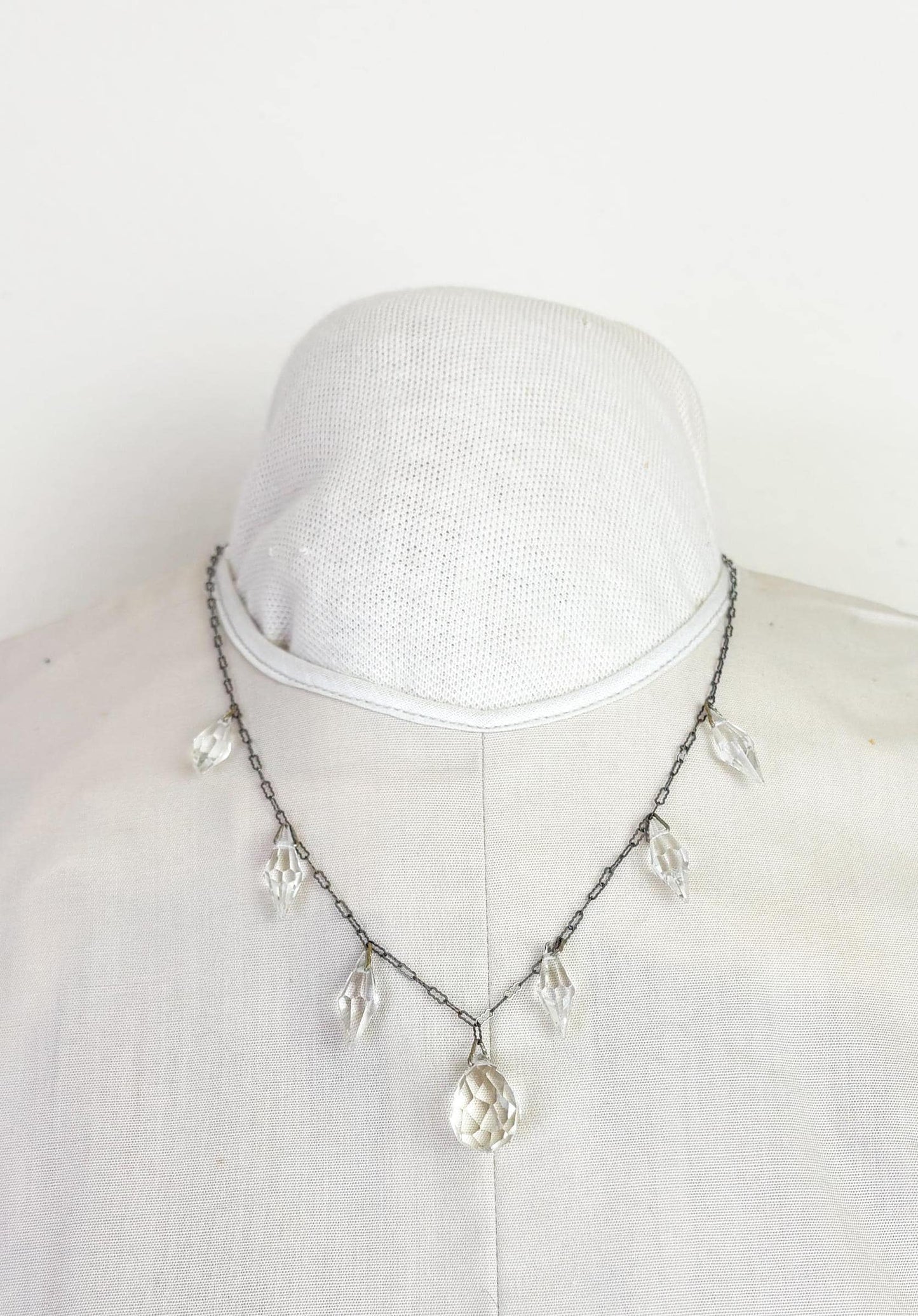 1930s Crystal Glass Pendant Necklace, Vintage Drop Necklace